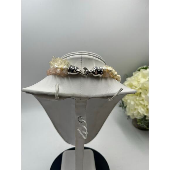 Simon Sebbag MultiStrand 925 Rose Clear Quartz Light Pearl Slider Necklace 17" - Picture 8 of 10